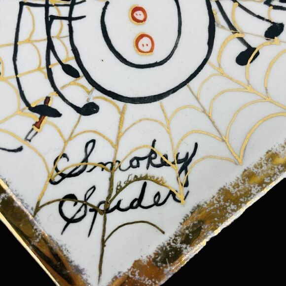 RARE Vintage 1950s Signed Spider Plates Halloween Smokey Sissy Kitschy Gold Trim - Picture 5 of 12